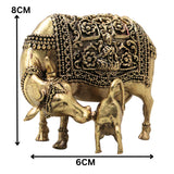 Brass Handcrafted Kamdhenu Gomata Idol for Pooja, Vastu, Home Decor & Traditional Spiritual Gifting, Gold, 3 Inch, 1 Piece