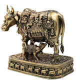 Brass Kamdhenu Gomata Surabhi Idol for Pooja Vastu Home Decor Traditional Handcrafted Chola Statue, Gold, 6 Inch, 1 Piece