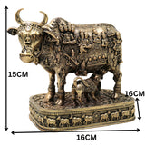Brass Kamdhenu Gomata Surabhi Idol for Pooja Vastu Home Decor Traditional Handcrafted Chola Statue, Gold, 6 Inch, 1 Piece