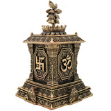 Brass Tulsi Maadam Tulasi Vrindavan Handcrafted Traditional Pooja Decor Gift Shrine for Home Temple, Gold, 5.5 Inch, 1 Piece