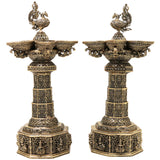 Brass Peacock Lakshmi Vilakku Deepam, Handcrafted Traditional Pooja Lamp for Temple Home Decor & GiftingSet Of 2, Gold, 13 Inch, 2 Piece
