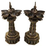 Brass Peacock Lakshmi Vilakku Deepam Handcrafted Traditional Chola Pooja Home Decor Gift LampSet Of 2, Gold, 14.5 Inch, 2 Piece
