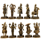 Brass Vishnu Dashavatar Set Idol Handcrafted Dashavatara Murti for Pooja, Temple Decor & Gifting, Gold, 3 Inch, 10 Piece