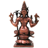 Copper Bhuvaneshwari Devi Idol Handmade Tamra Bhuvaneshwari Taamra Murti Thamira Amman Tamba Vigraham for Pooja Room Temple Decor, Brown, 4 Inch, 1 Piece