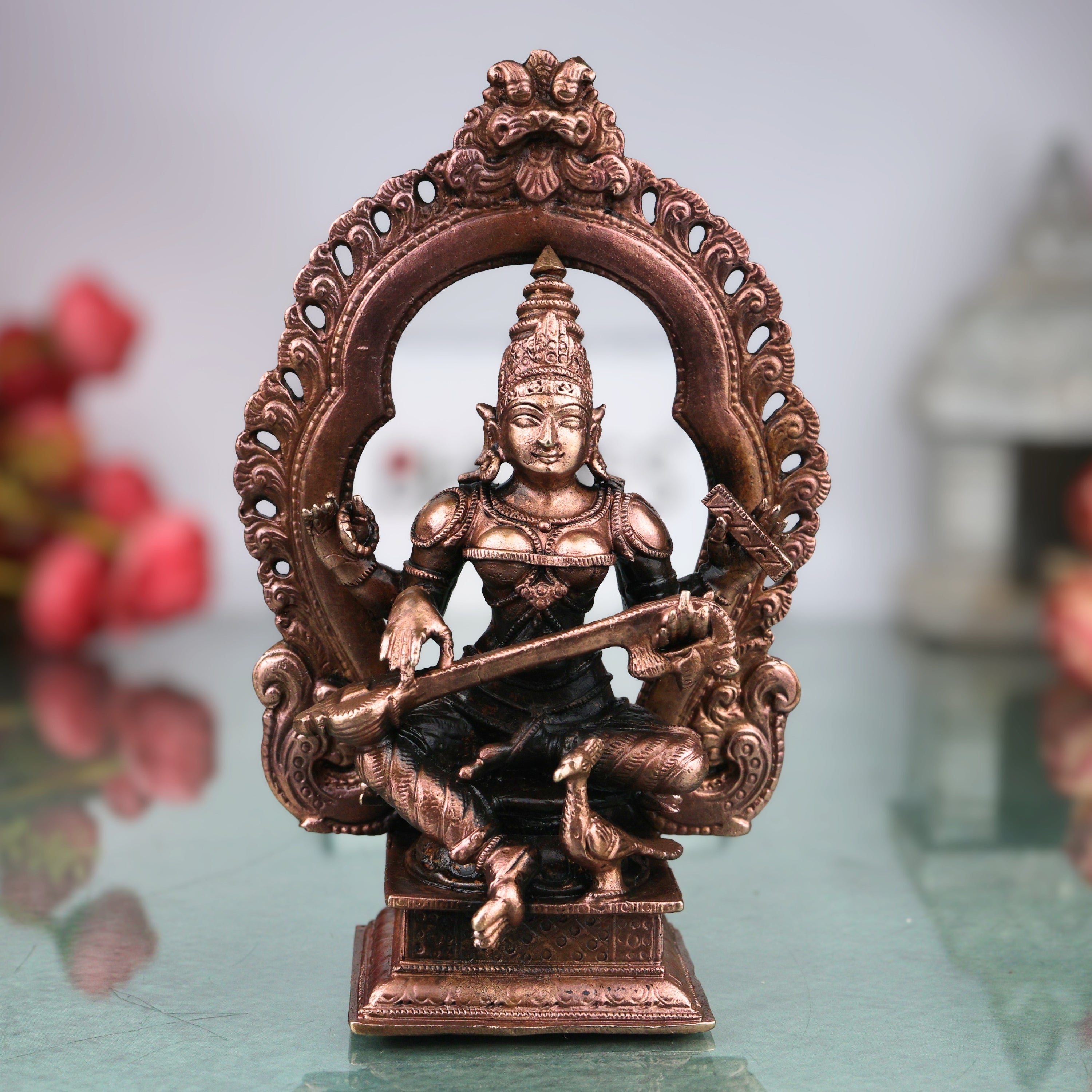Copper Saraswati Idol Murti