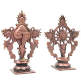 Copper Shankha Chakram Wall Decor, Handcrafted Traditional Vishnu Sudarshana Symbol for Pooja & Gifting, Brown, 4 Inch, 1 Piece