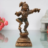 Bronze Bala Krishna Idol Handmade Chola Art Murti for Pooja Home Decor Spiritual Gifting Statue, Gold, 5 Inch, 1 Piece