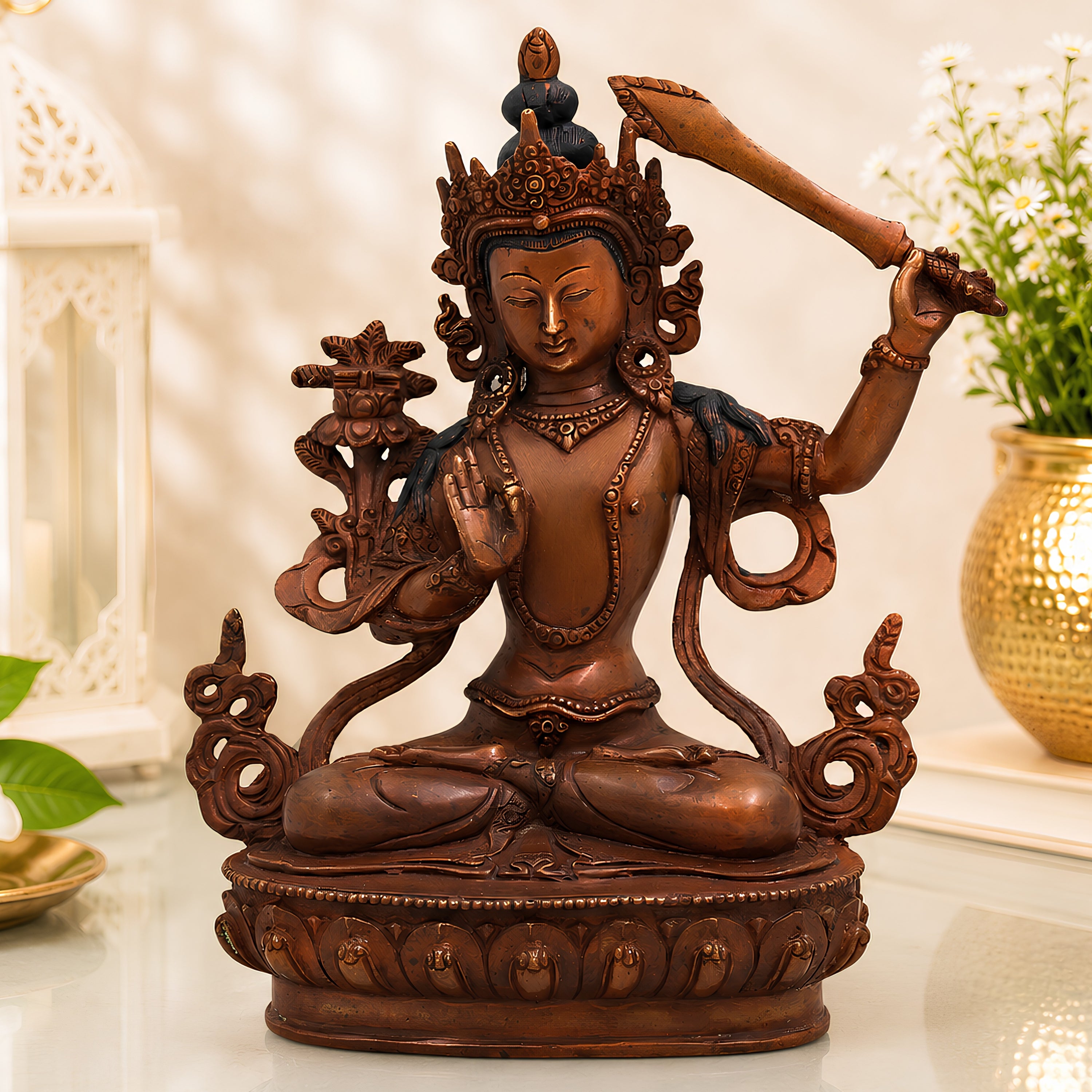 Brass Manjushri Idol for Wisdom