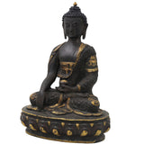 Brass Gautama Buddha Idol Handmade Traditional Sculpture for Pooja Home Decor Spiritual Gifting, Black, 14 Inch, 1 Piece