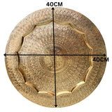 Bhunes Brass Plate, Carving Plate, Decorative Plate, Hand Carving Brass Plate, Pooja Plate,Gold, 15.75 Inch, 1 Piece