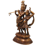 Brass Radha Krishna Idol Murti Handmade Traditional Chola Style Pooja Home Decor Gift Statue, Gold, 17 Inch, 1 Piece