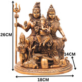 Brass Shiv Parivar Murti with Nandi, Handcrafted Chola Style Mahadev Family Idol for Pooja & Decor, Gold, 10 Inch, 1 Piece