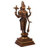 Brass Vishnu Narayana Idol for Pooja Home Decor Gift, Traditional Handcrafted Chola Style Murti, Gold, 21 Inch, 1 Piece