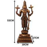 Brass Vishnu Narayana Idol for Pooja Home Decor Gift, Traditional Handcrafted Chola Style Murti, Gold, 21 Inch, 1 Piece
