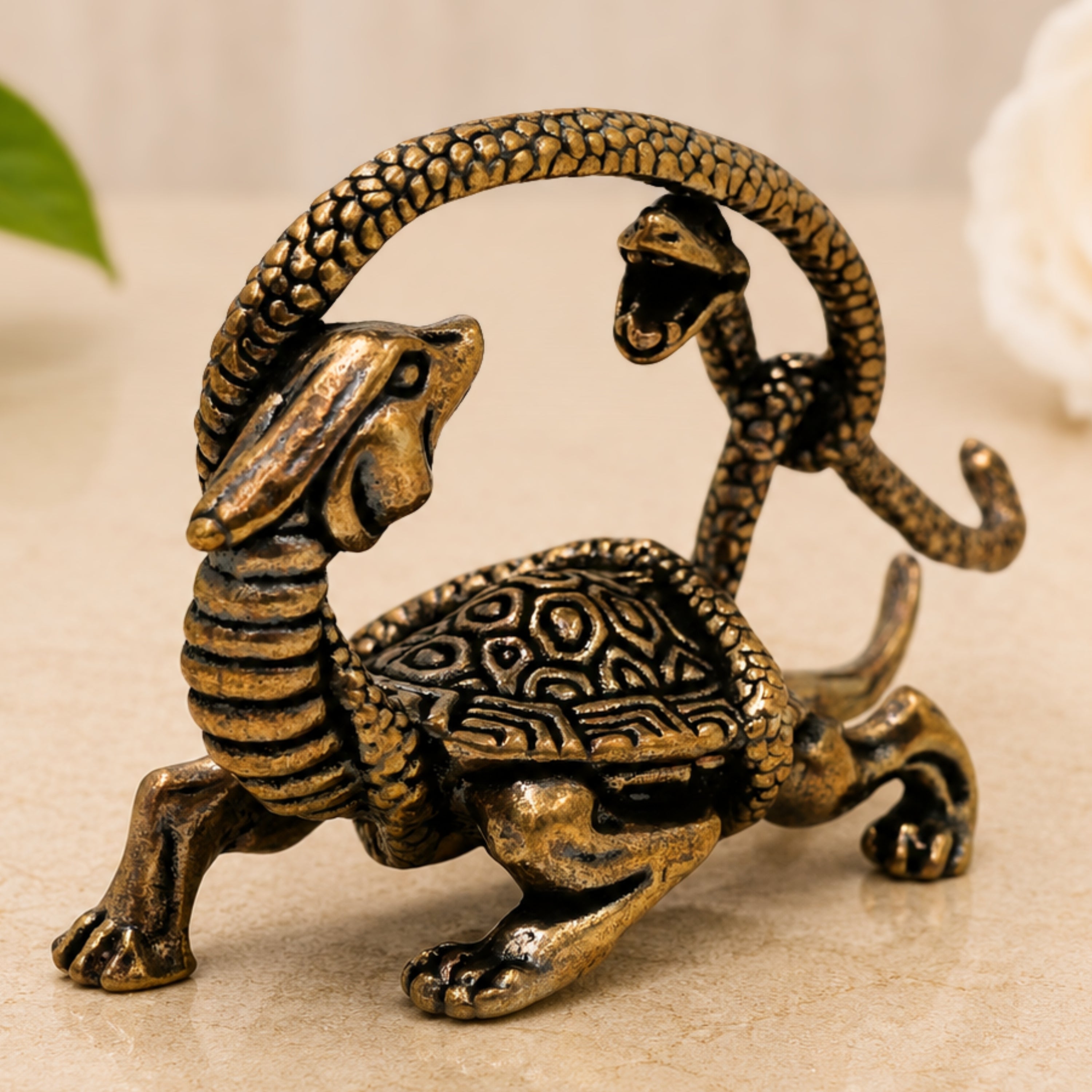 Brass Tortoise With Snake