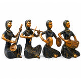 Brass Lady Musician Set of 4 Sculpture Handcrafted Traditional Chola Art Home Decor Gifting Statue, Green, 12 Inch, 1 Piece