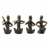 Brass Lady Musician Set of 4 Sculpture Handcrafted Traditional Chola Art Home Decor Gifting Statue, Green, 12 Inch, 1 Piece