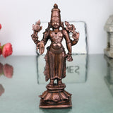 Copper Vishnu Narayana Idol Handcrafted Traditional Murti for Pooja Home Decor Temple Gifting, Brown, 5 Inch, 1 Piece