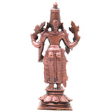 Copper Vishnu Narayana Idol Handcrafted Traditional Murti for Pooja Home Decor Temple Gifting, Brown, 5 Inch, 1 Piece
