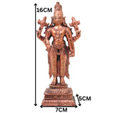 Copper Vishnu Narayana Idol Handcrafted Traditional Murti for Pooja Home Decor Temple Gifting, Brown, 6.5 Inch, 1 Piece
