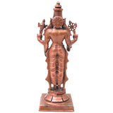 Copper Vishnu Idol Handcrafted Traditional Chola Style Narayana Murti for Pooja Home Decor & Gifting, Brown, 9 Inch, 1 Piece