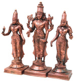 Copper Vishnu Shridevi Bhudevi Idol, Handcrafted Sriman Narayana Perumal Murti for Pooja, Decor & Gifting, Brown, 9 Inch, 1 Piece