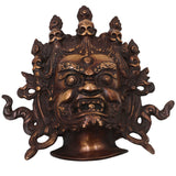 Brass Kala Bhairava Face Handcrafted Wall Hanging, Traditional Bhairavnath Decor for Pooja, Temple & Gifting, Gold, 7.5 Inch, 1 Piece