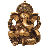 Brass Ganapati Vinayaka Idol Handcrafted Traditional Takiya Ganesha Murti for Pooja Home Decor & Gifting, Gold, 4 Inch, 1 Piece