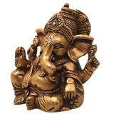 Brass Ganapati Vinayaka Idol Handcrafted Traditional Takiya Ganesha Murti for Pooja Home Decor & Gifting, Gold, 4 Inch, 1 Piece