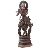 Handcrafted Brass Venugopala Krishna Murti, Traditional Chola Vigraha for Pooja, Home Decor & Gifting, Gold, 17.5 Inch, 1 Piece