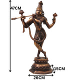 Brass Lord Krishna Idol Handcrafted Murti Traditional Venugopala Chola Style Statue for Pooja, Home Decor & Gifting, Gold, 18.5 Inch, 1 Piece