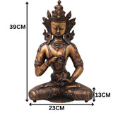 Brass Vajrasattva Murti Statue, Handcrafted Dorje Sempa Buddhist Idol for Pooja, Home Decor & Gifting, Gold, 15.5 Inch, 1 Piece