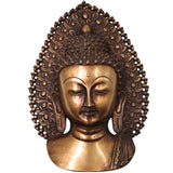Brass Buddha Face Wall Decor, Gautama Enlightenment Murti for Home, Pooja, Gifting, Handcrafted Traditional Chola Art, Gold, 14 Inch, 1 Piece