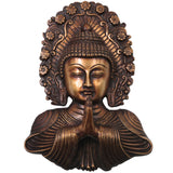 Handcrafted Brass Buddha Face Wall Decor, Gautama Shakyamuni Spiritual Home Décor, Pooja & Gifting Art, Gold, 8.5 Inch, 1 Piece