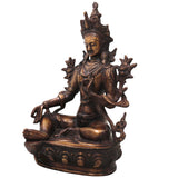 Brass Green Tara Idol Handcrafted Arya Tara Devi Murti Traditional Buddhist Statue for Pooja Home Decor Gifting, Gold, 13.5 Inch, 1 Piece