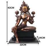 Brass Tara Devi Idol on Wooden Stand, Mahavidya Goddess Murti for Pooja, Decor, Gifting, Handcrafted Chola Art, Gold, 17 Inch, 1 Piece