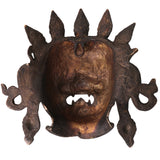 Handcrafted Brass Kala Bhairava Face Mask Wall Hanging for Pooja, Vastu, Temple Decor & Spiritual Gifting, Gold, 10.5 Inch, 1 Piece