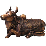 Brass Nandi Idol Handcrafted Nandikeshwara Vrishabha Murti for Pooja, Home Decor, Gifting Traditional Chola Art, Gold, 9.5 Inch, 1 Piece