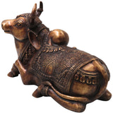 Brass Nandi Idol Handcrafted Nandikeshwara Vrishabha Murti for Pooja, Home Decor, Gifting Traditional Chola Art, Gold, 9.5 Inch, 1 Piece