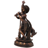 Brass Gopala Krishna with Cow Statue, Handcrafted Traditional Chola Style Idol for Pooja Home Decor & Gifting, Gold, 14 Inch, 1 Piece