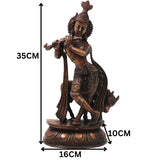 Brass Gopala Krishna with Cow Statue, Handcrafted Traditional Chola Style Idol for Pooja Home Decor & Gifting, Gold, 14 Inch, 1 Piece