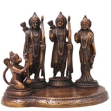 Brass Ram Darbar Idol with Sita Lakshman Hanuman, Handcrafted Traditional Chola Style Pooja Home Decor Gift Statue, Gold, 7 Inch, 1 Piece