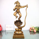 Brass Kalinga Nartana Bala Krishna Idol, Handcrafted Chola Laddu Gopal Naag Murti for Pooja, Decor & Gifting, Gold, 19 Inch, 1 Piece