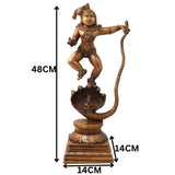 Brass Kalinga Nartana Bala Krishna Idol, Handcrafted Chola Laddu Gopal Naag Murti for Pooja, Decor & Gifting, Gold, 19 Inch, 1 Piece
