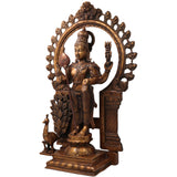 Brass Murugan Kartikeya Idol, Subrahmanya Skanda Kumaraswamy Murti for Pooja, Home Decor, Gifting, Traditional Chola Art, Gold, 22 Inch, 1 Piece