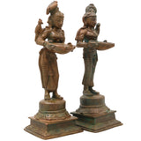 Bronze Deepalakshmi Idol, Handcrafted Chola Style Lakshmi Vilakku Murti for Pooja, Home Decor & Traditional Gifting, Brown, 6.5 Inch, 1 Piece