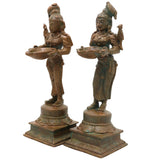 Bronze Deepalakshmi Idol, Handcrafted Chola Style Lakshmi Vilakku Murti for Pooja, Home Decor & Traditional Gifting, Brown, 6.5 Inch, 1 Piece