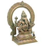 Bronze Narasimha Ganesha Idol, Handcrafted Chola Style Narasimha Ganapati Murti for Pooja, Home Decor & Gifting, Brown, 14 Inch, 1 Piece