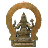 Bronze Narasimha Ganesha Idol, Handcrafted Chola Style Narasimha Ganapati Murti for Pooja, Home Decor & Gifting, Brown, 14 Inch, 1 Piece