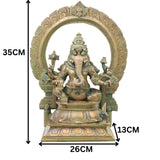 Bronze Narasimha Ganesha Idol, Handcrafted Chola Style Narasimha Ganapati Murti for Pooja, Home Decor & Gifting, Brown, 14 Inch, 1 Piece